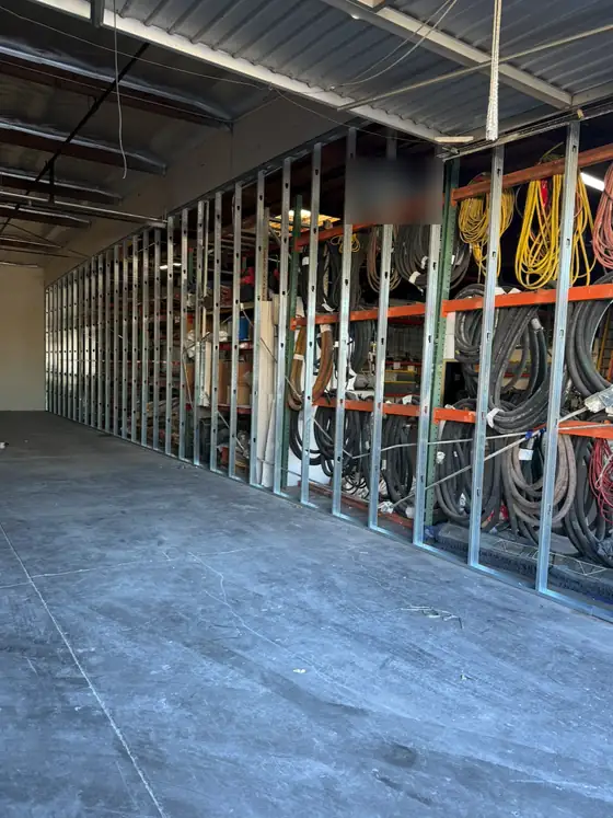 New metal stud framing standing in the open space
